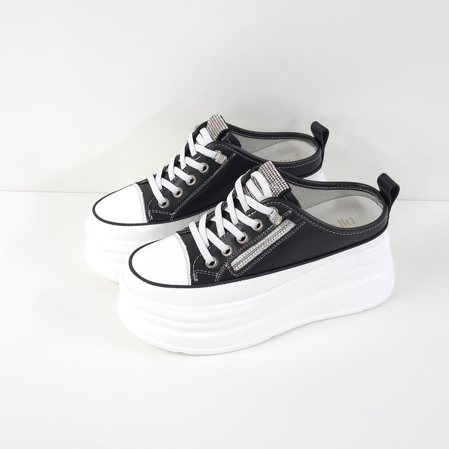 Rhinestone Zipper Platform Sneakers