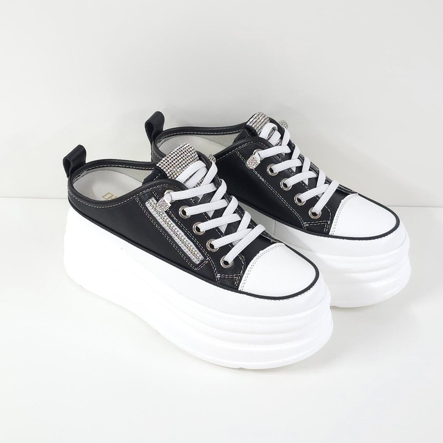 Rhinestone Zipper Platform Sneakers