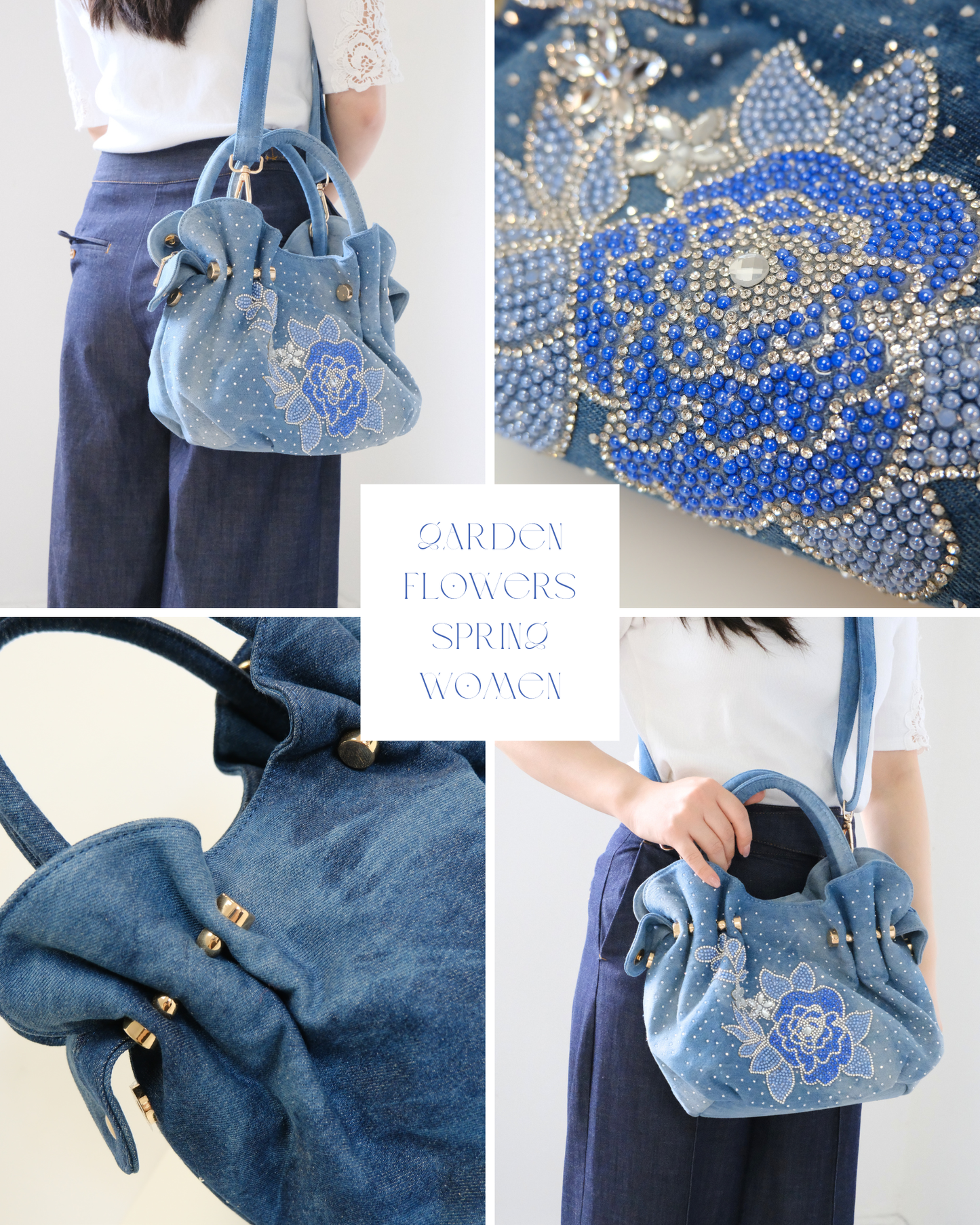 Floral Embellished Denim Bag