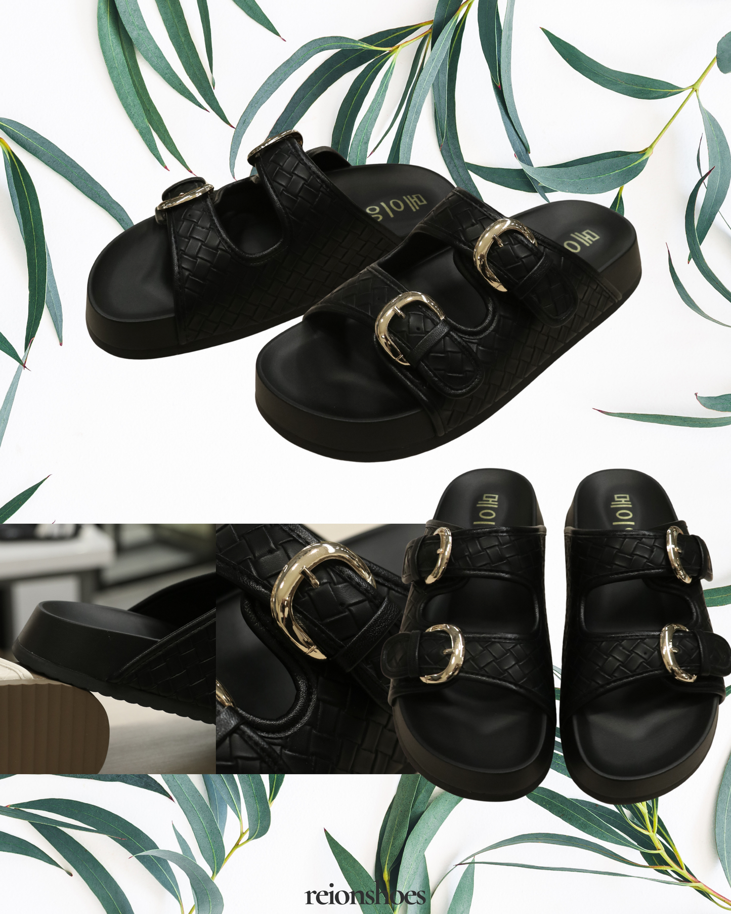 ROA6382 Embossed Metal-Buckle Double-Strap Slides