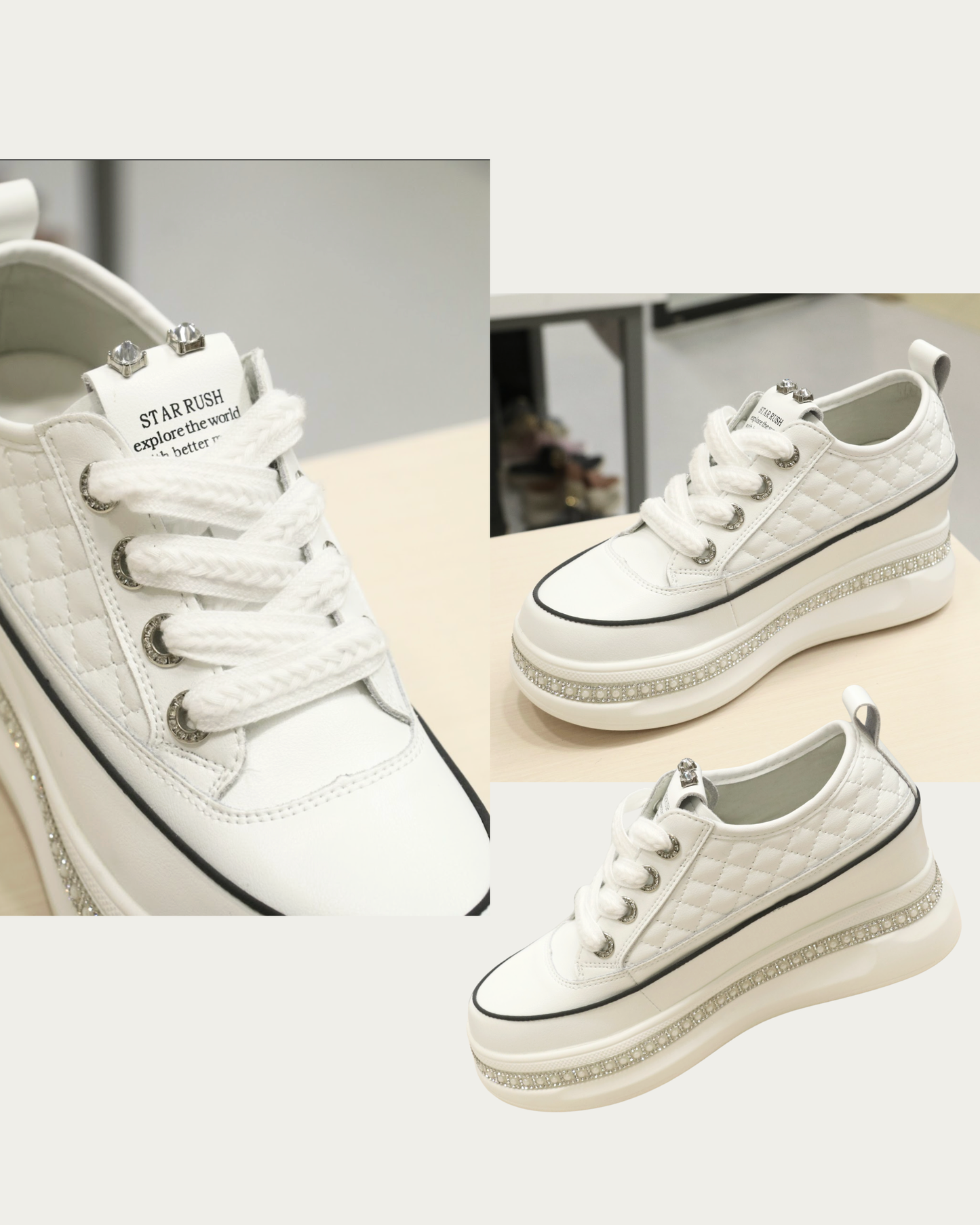 ROM2775 Glamorous Shimmering Elevated Fashion Sneakers