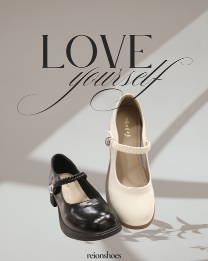 ROM07516 Woven-Strap Mary Jane Heels