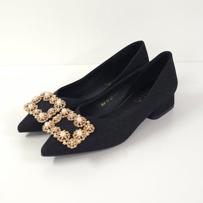 珍珠方扣低跟鞋Pearl Buckle Low-Heel Shoes