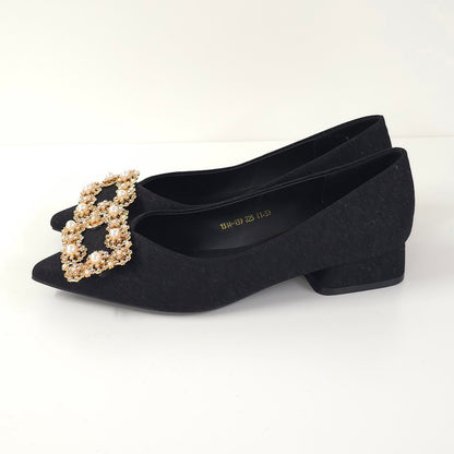 珍珠方扣低跟鞋Pearl Buckle Low-Heel Shoes