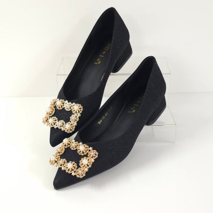 珍珠方扣低跟鞋Pearl Buckle Low-Heel Shoes