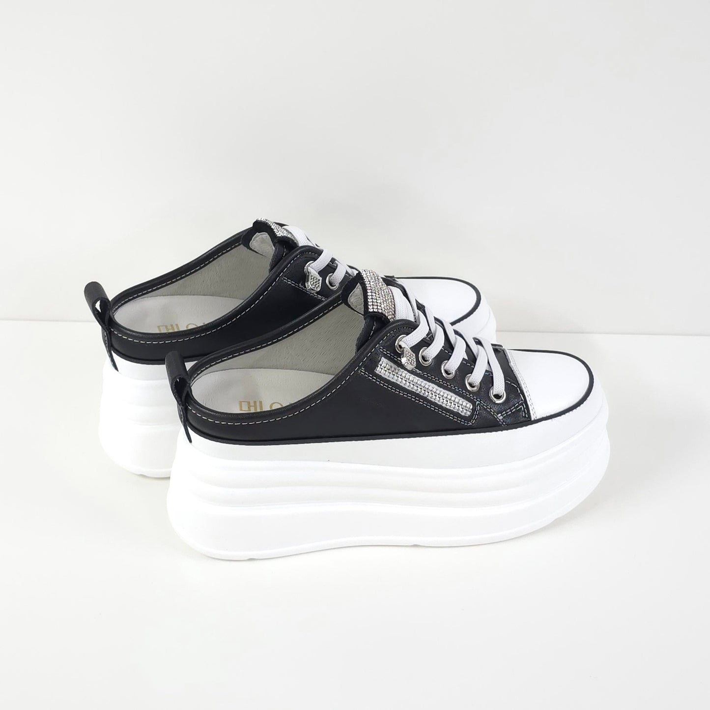 Rhinestone Zipper Platform Sneakers