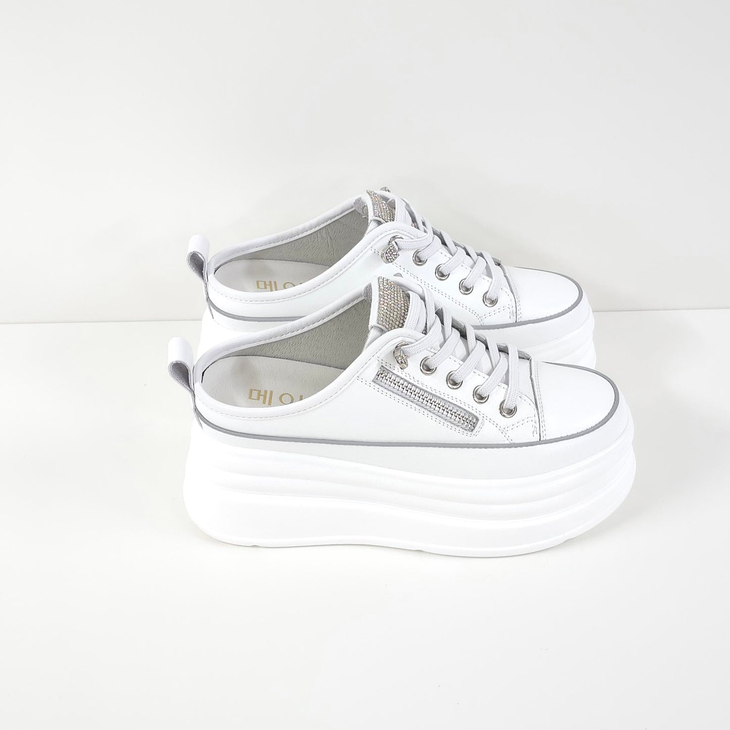 Rhinestone Zipper Platform Sneakers