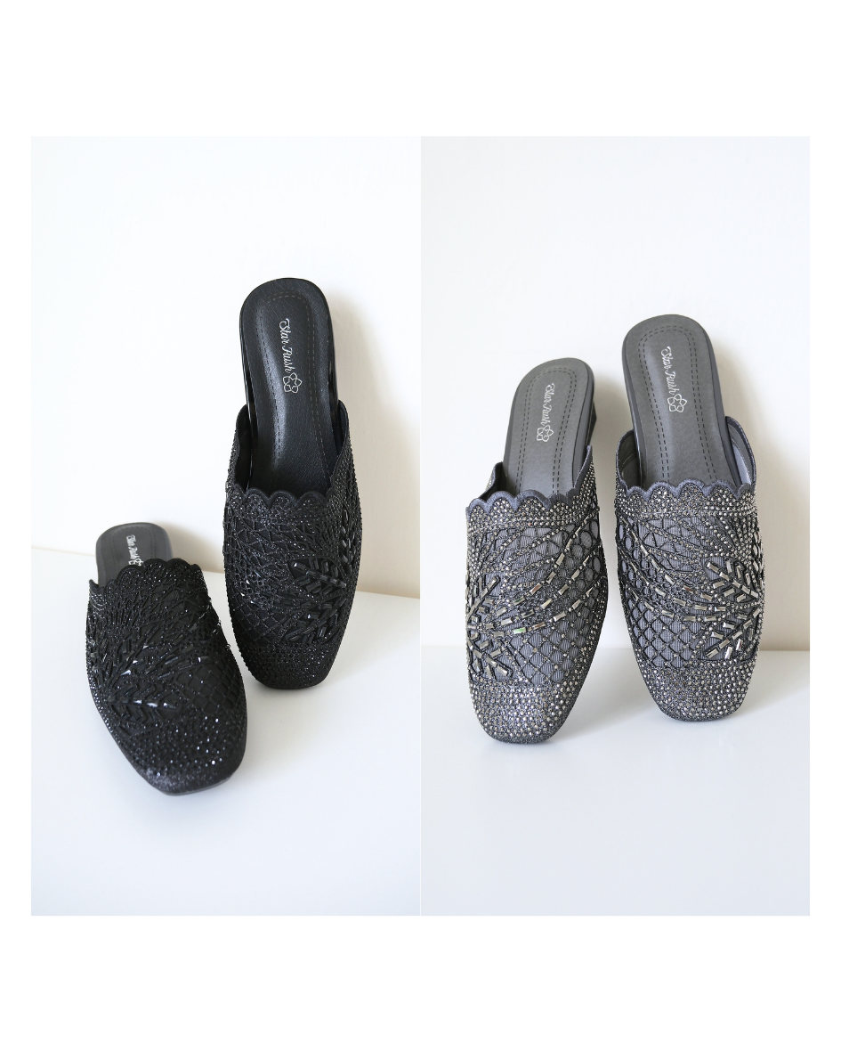 【限時優惠FLASH SALE】法式輕奢透膚橢圓頭穆勒鞋｜銀河葉影 ‧ 精緻刺繡 ‧ 一踩即走