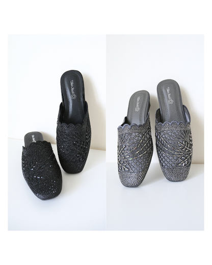 【限時優惠FLASH SALE】法式輕奢透膚橢圓頭穆勒鞋｜銀河葉影 ‧ 精緻刺繡 ‧ 一踩即走