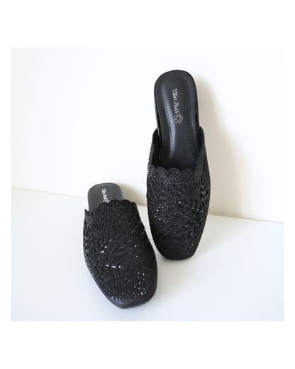 【限時優惠FLASH SALE】法式輕奢透膚橢圓頭穆勒鞋｜銀河葉影 ‧ 精緻刺繡 ‧ 一踩即走