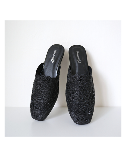 【限時優惠FLASH SALE】法式輕奢透膚橢圓頭穆勒鞋｜銀河葉影 ‧ 精緻刺繡 ‧ 一踩即走