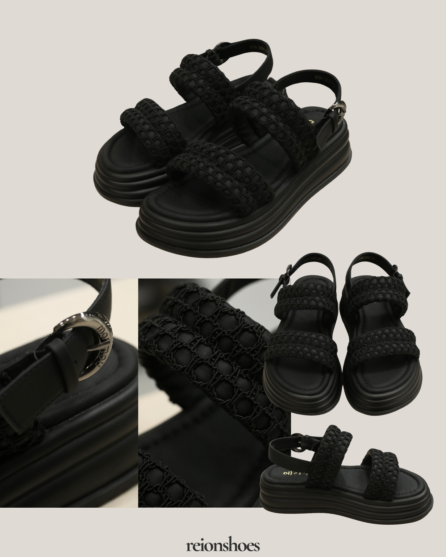 ROA7361 Quilted Woven Double-Strap Platform Sandals
