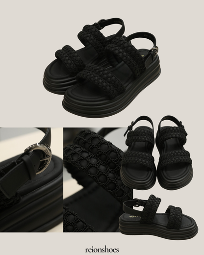 ROA7361 Quilted Woven Double-Strap Platform Sandals