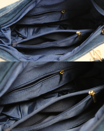 RO81976BMY Shimmering Owl Denim Shoulder Bag
