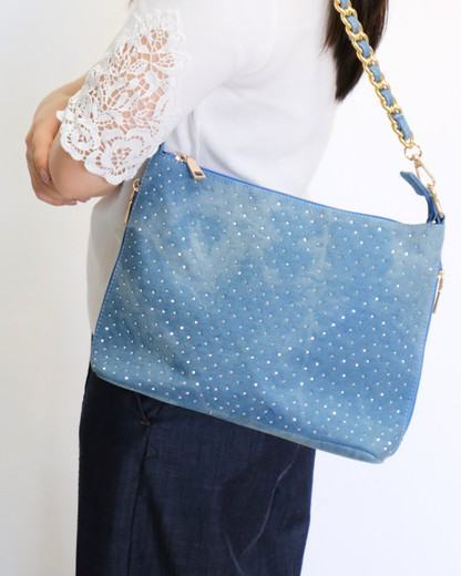 RO8556HMY Shimmering Denim Chain Shoulder Bag
