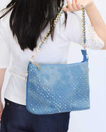 RO8556HMY Shimmering Denim Chain Shoulder Bag