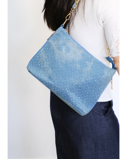 RO8556HMY Shimmering Denim Chain Shoulder Bag