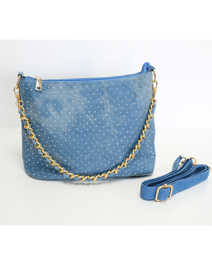 RO8556HMY Shimmering Denim Chain Shoulder Bag