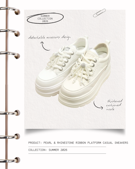RO5809 Pearl & Rhinestone Ribbon Platform Casual Sneakers