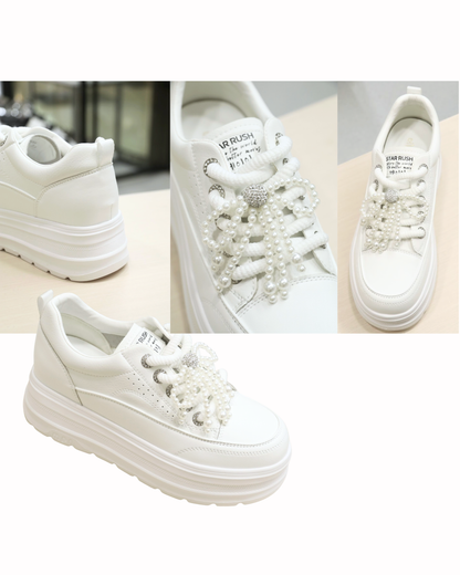 RO5809 Pearl & Rhinestone Ribbon Platform Casual Sneakers