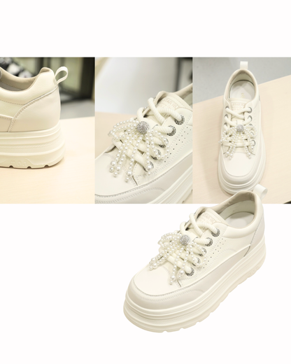 RO5809 Pearl & Rhinestone Ribbon Platform Casual Sneakers