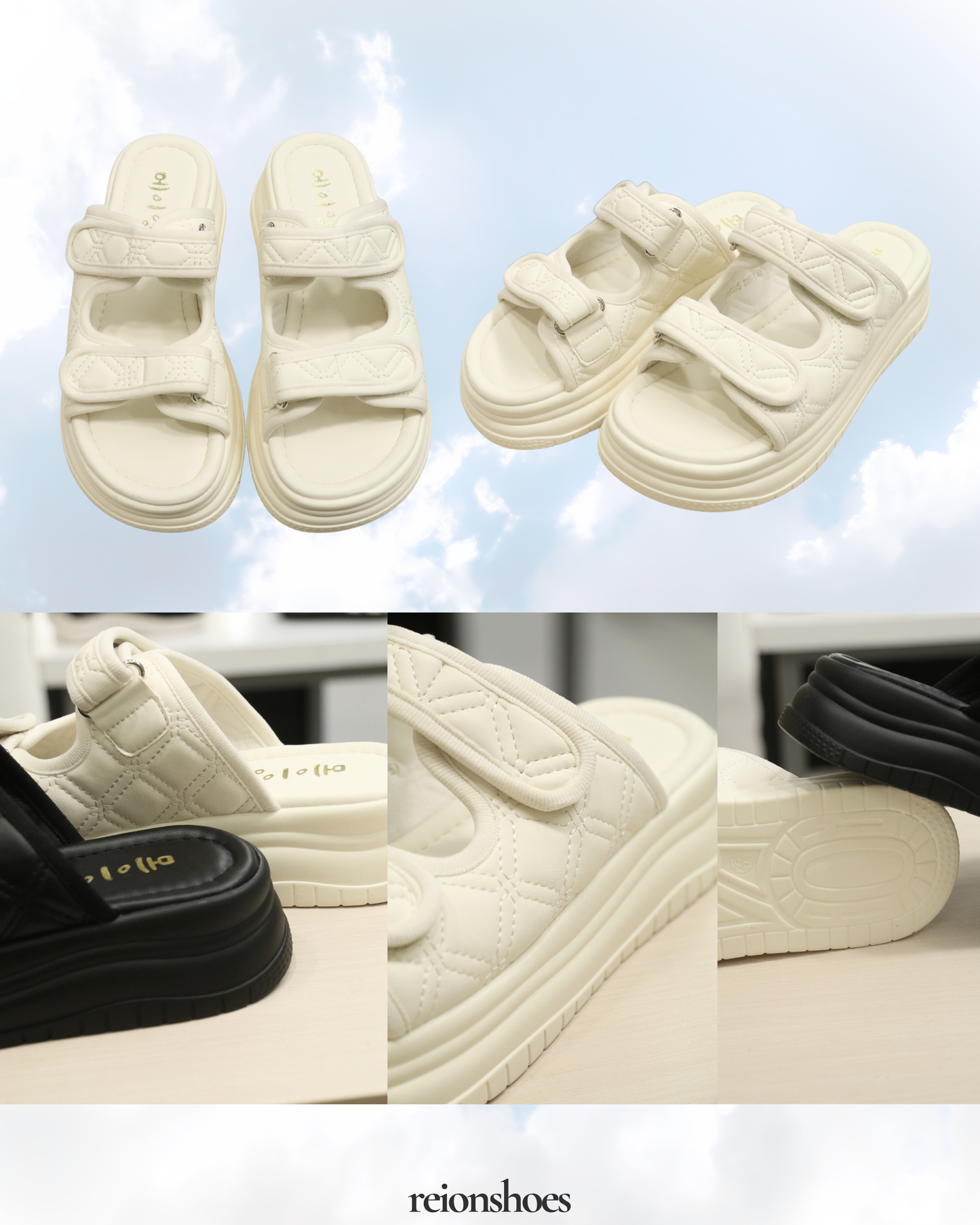ROA98805 Quilted Diamond-Stitch Platform Slides