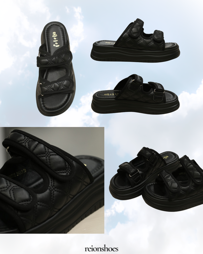 ROA98805 Quilted Diamond-Stitch Platform Slides