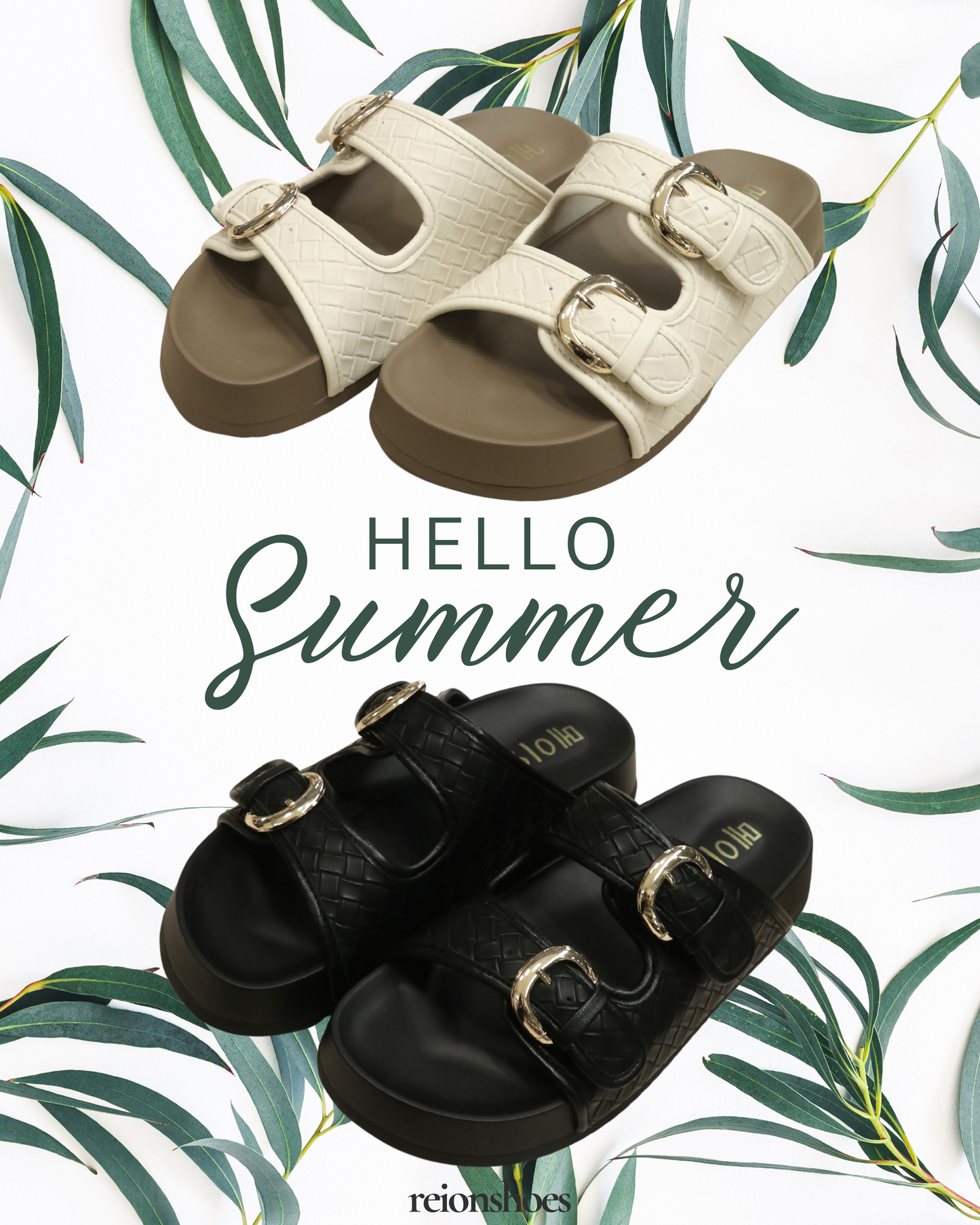 ROA6382 Embossed Metal-Buckle Double-Strap Slides
