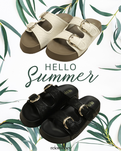 ROA6382 Embossed Metal-Buckle Double-Strap Slides