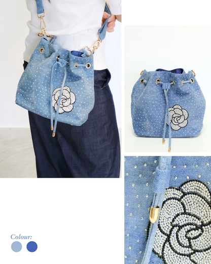 Dazzling Rose Denim 2-in-1 Bucket Bag Set