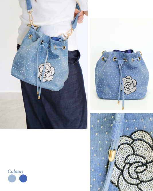 RO81992MMY Dazzling Rose Denim 2-in-1 Bucket Bag Set