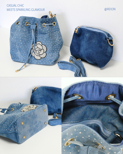 Dazzling Rose Denim 2-in-1 Bucket Bag Set