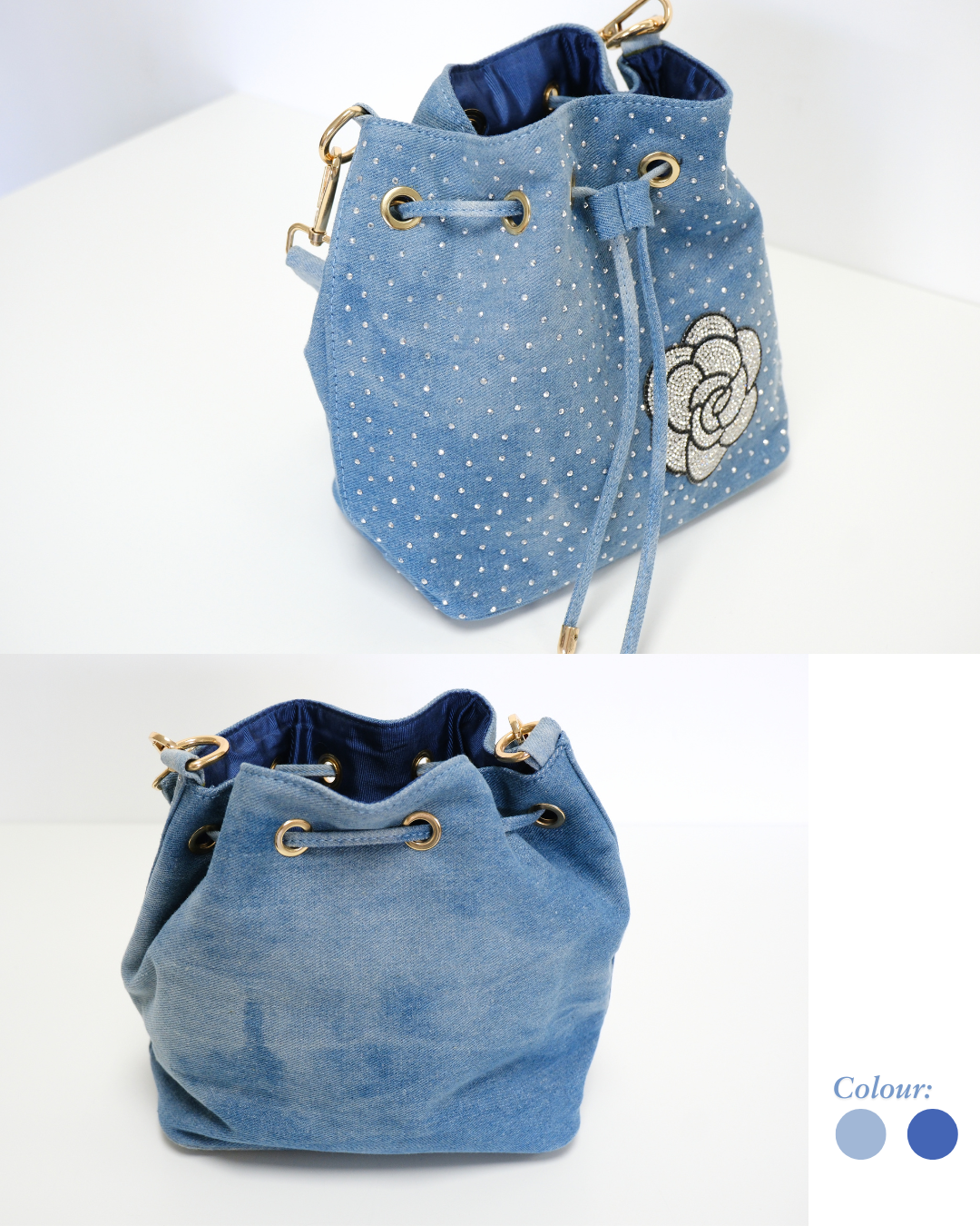 RO81992MMY Dazzling Rose Denim 2-in-1 Bucket Bag Set