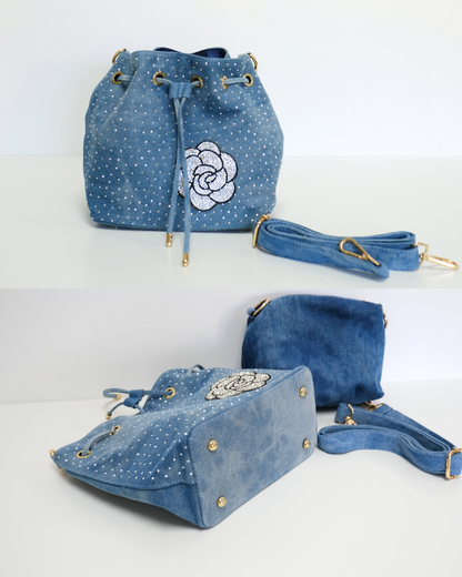 RO81992MMY Dazzling Rose Denim 2-in-1 Bucket Bag Set