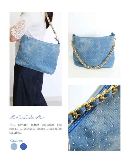 RO8556HMY Shimmering Denim Chain Shoulder Bag
