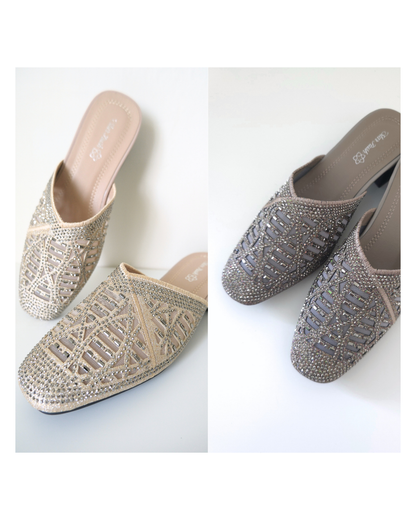 【限時優惠FLASH SALE】法式輕奢透膚疊邊穆勒鞋｜V型疊邊刺繡 ‧ 精細圓長閃石 ‧ 一踩即走