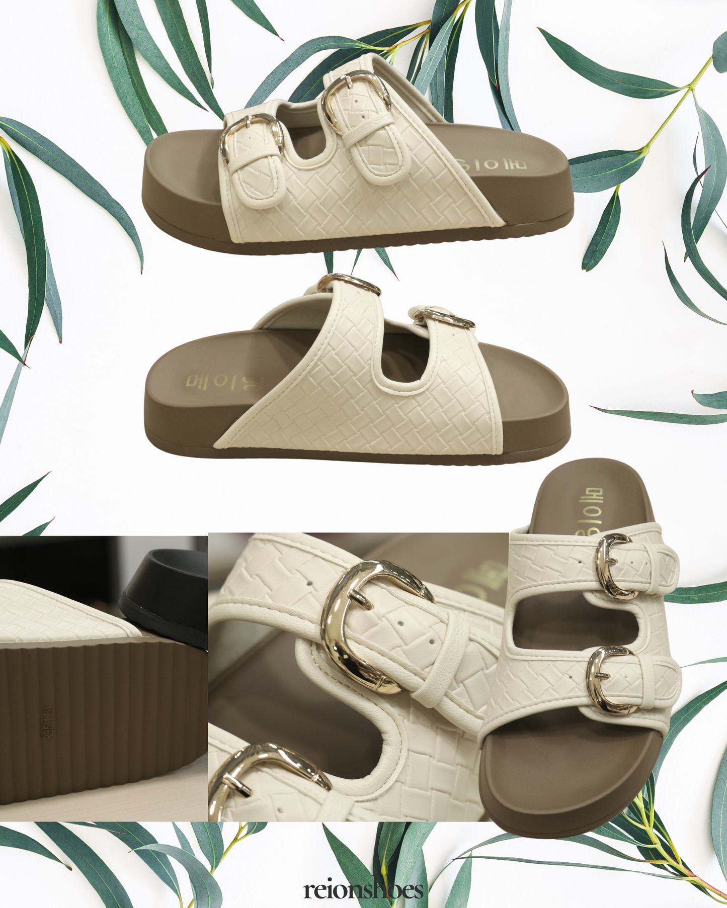 ROA6382 Embossed Metal-Buckle Double-Strap Slides