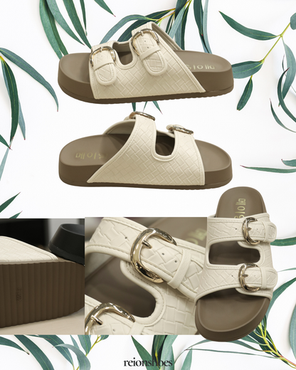 ROA6382 Embossed Metal-Buckle Double-Strap Slides