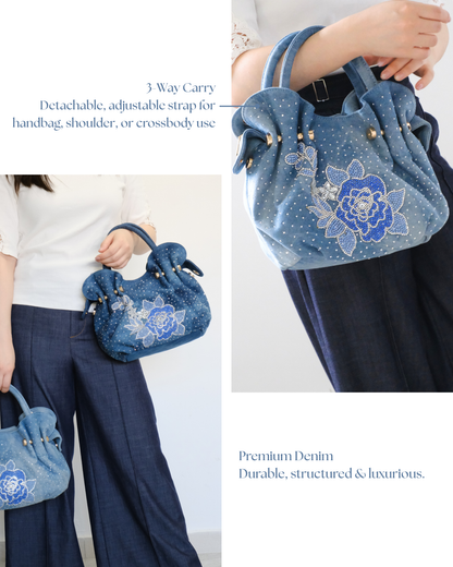 Floral Embellished Denim Bag