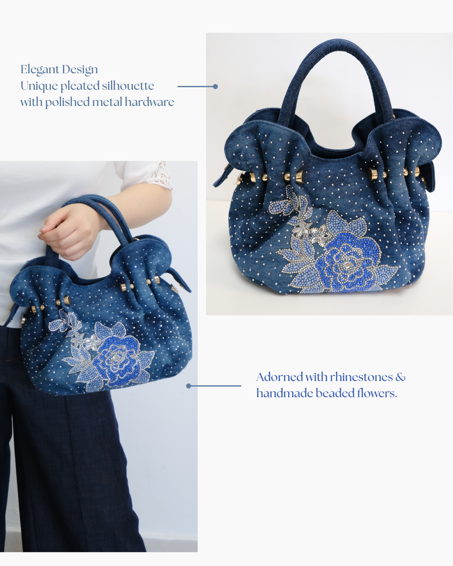 Floral Embellished Denim Bag
