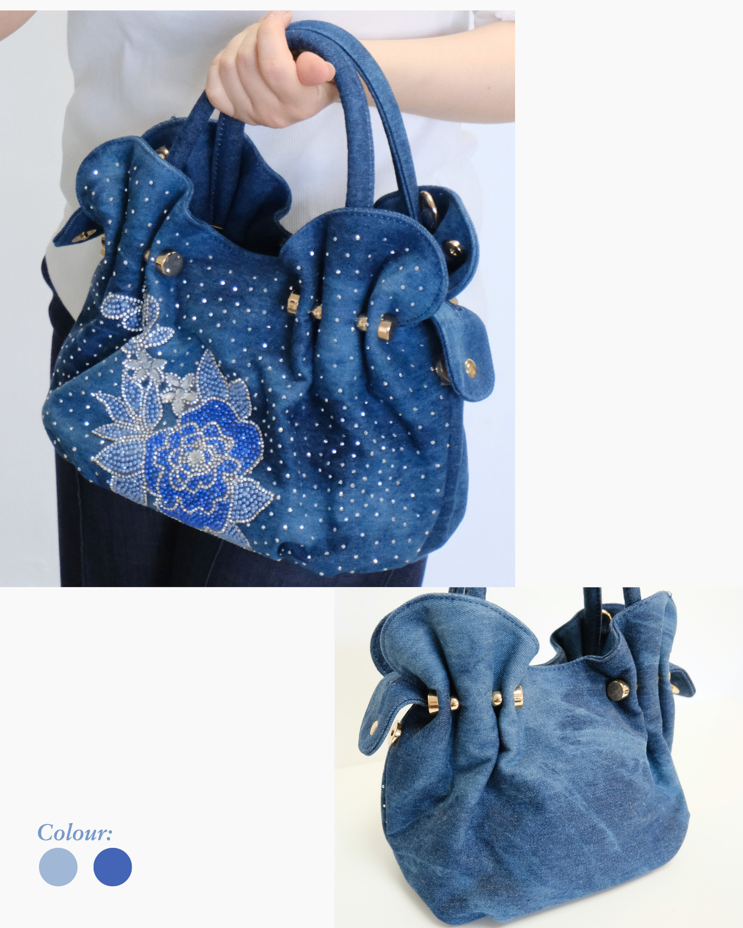 Floral Embellished Denim Bag