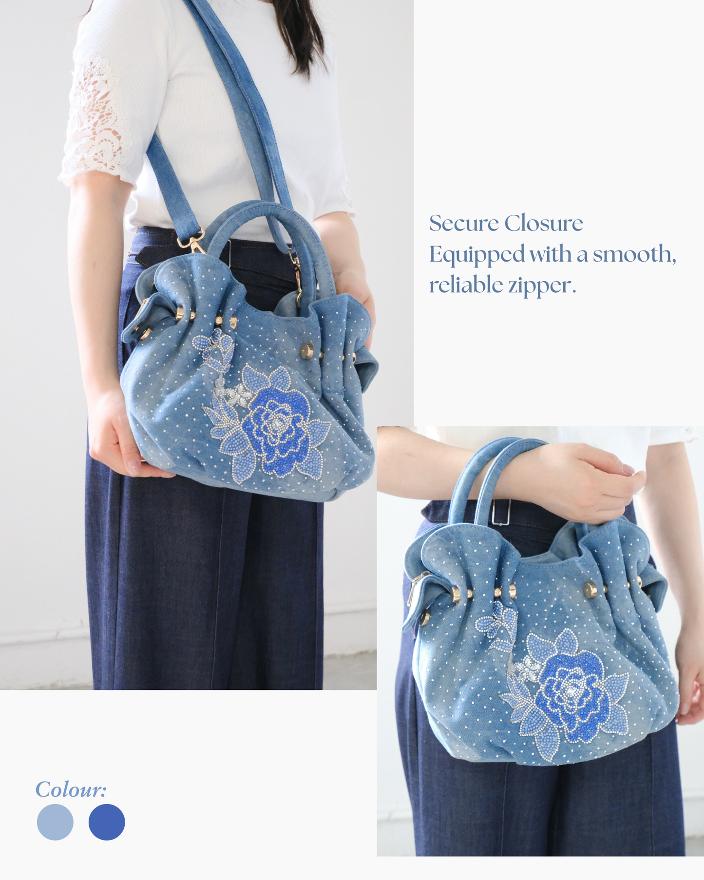 Floral Embellished Denim Bag