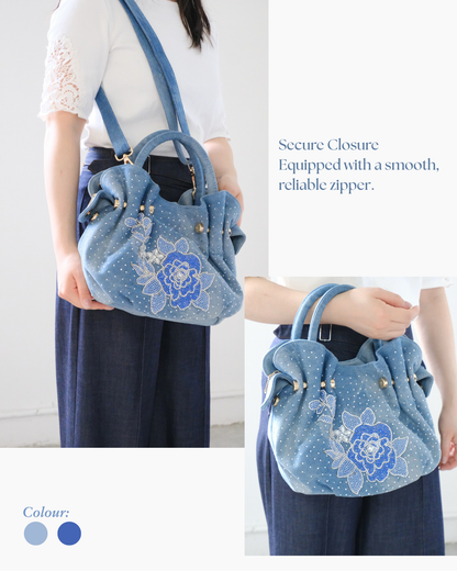 Floral Embellished Denim Bag