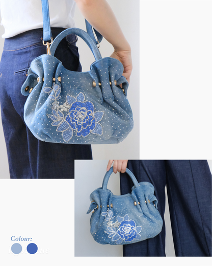 Floral Embellished Denim Bag