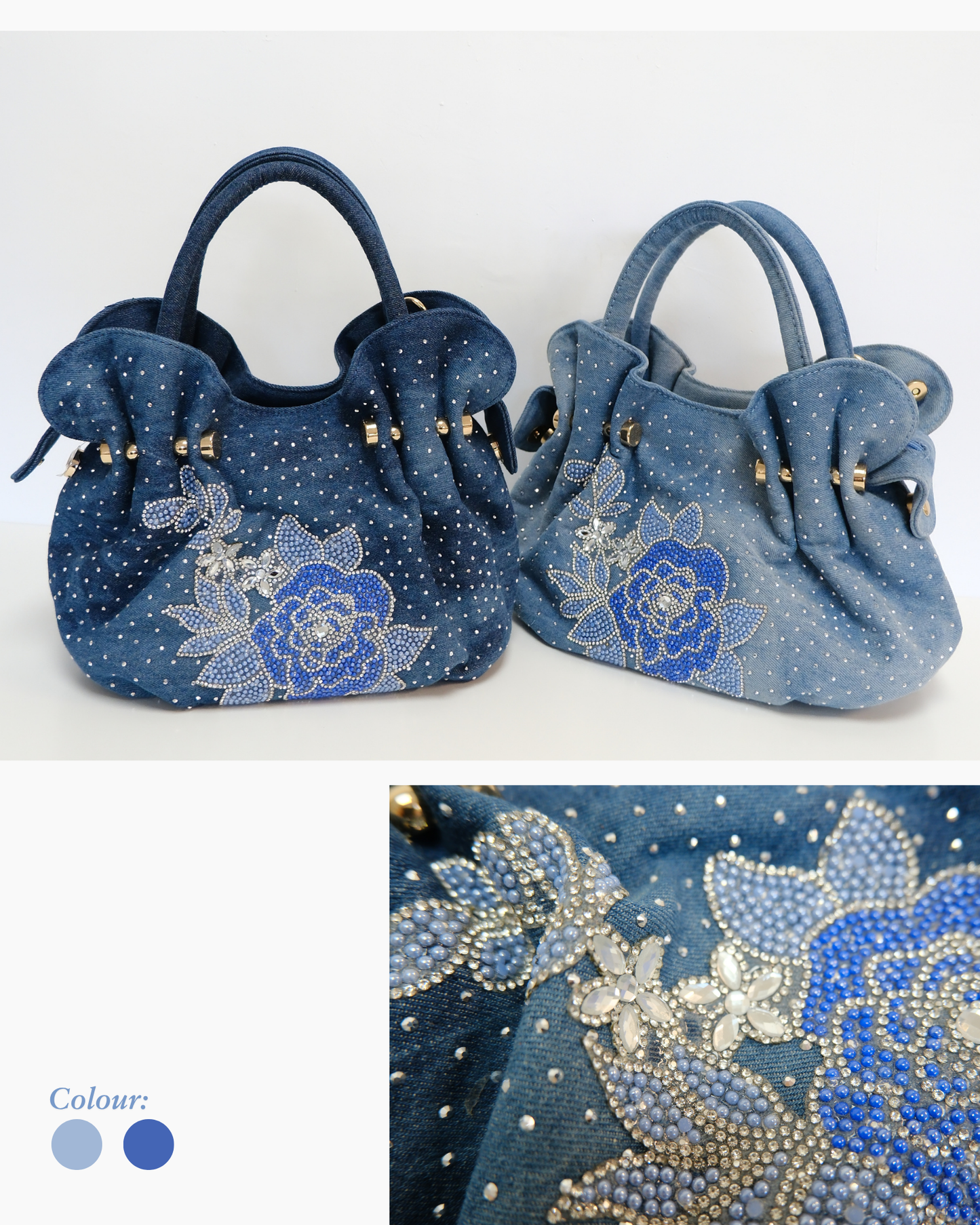 Floral Embellished Denim Bag
