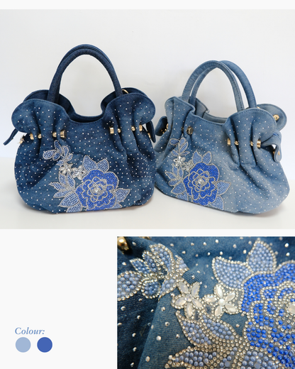 Floral Embellished Denim Bag