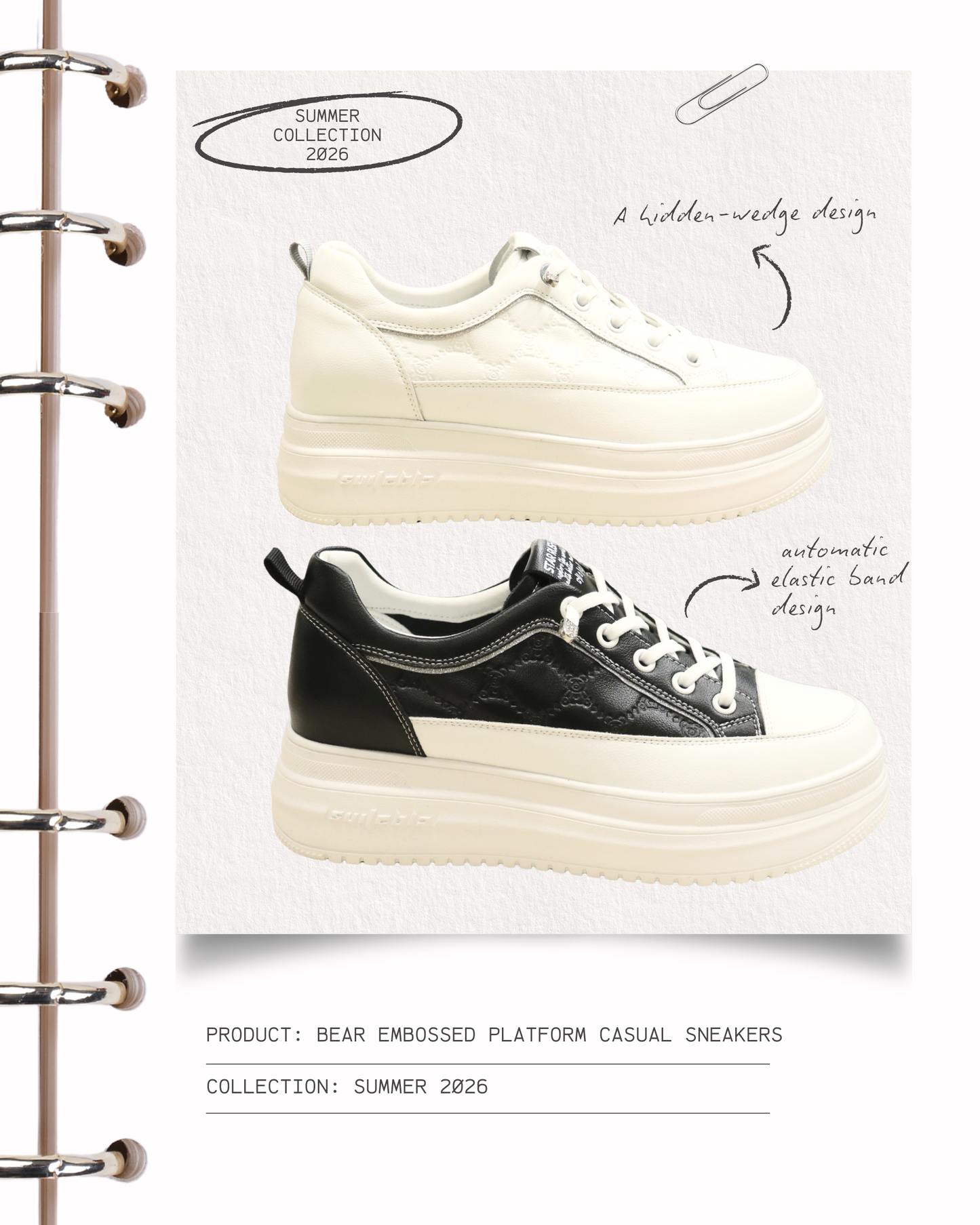 ROC699 Bear Embossed Platform Casual Sneakers