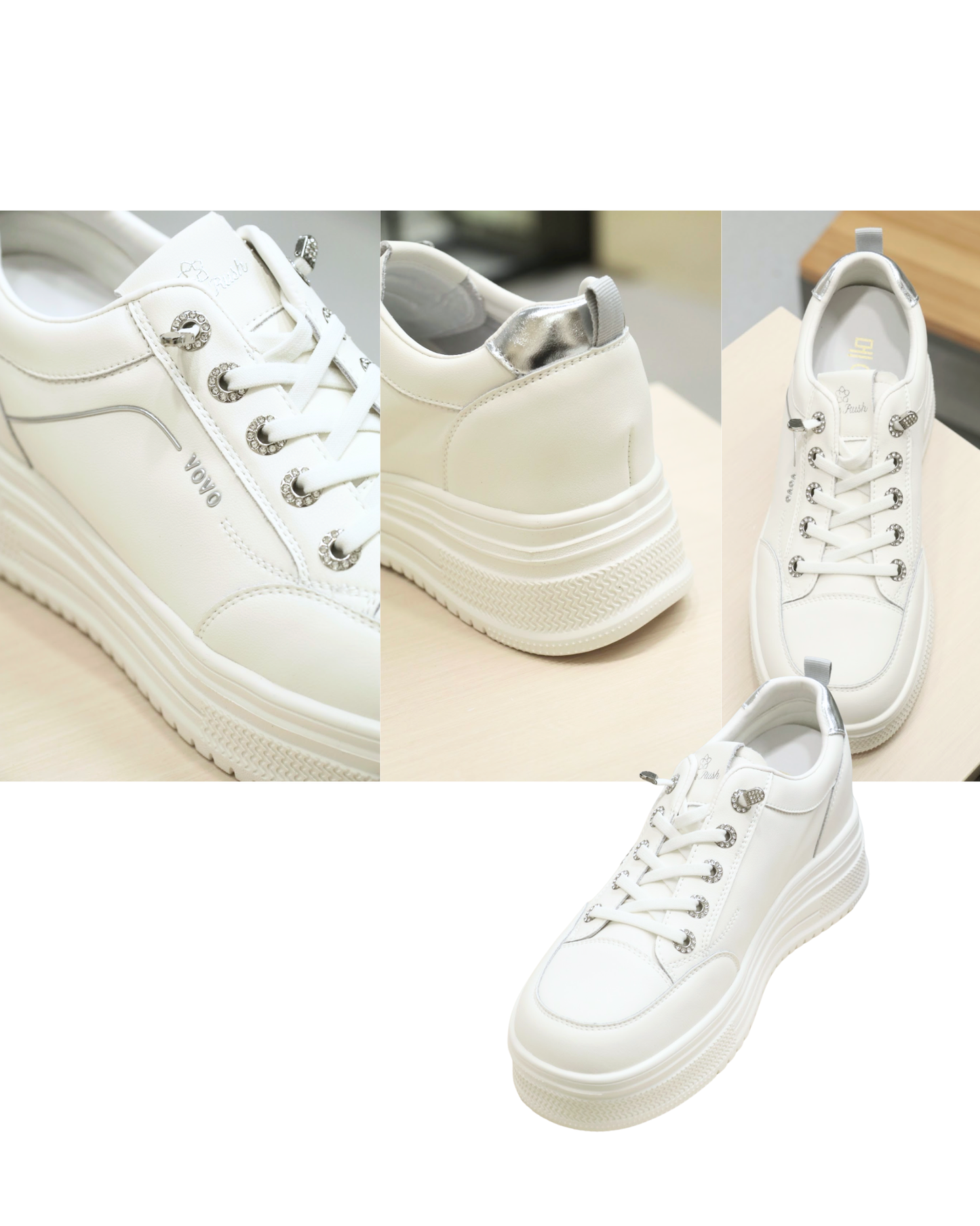 RO6H6835MY Shimmering Hidden-Wedge Platform Casual Sneakers