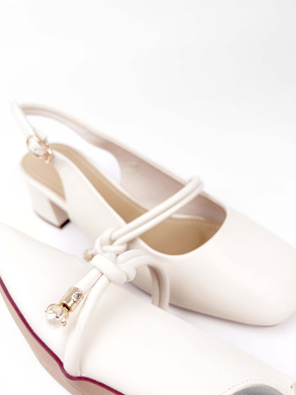 圓帶珍珠扣中跟涼鞋 Round Strap Pearl Buckle Mid-heel Slingbacks