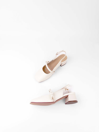 圓帶珍珠扣中跟涼鞋 Round Strap Pearl Buckle Mid-heel Slingbacks